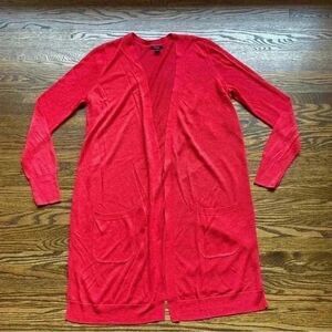 Halogen Long Open-Front Red Cardigan Sweater